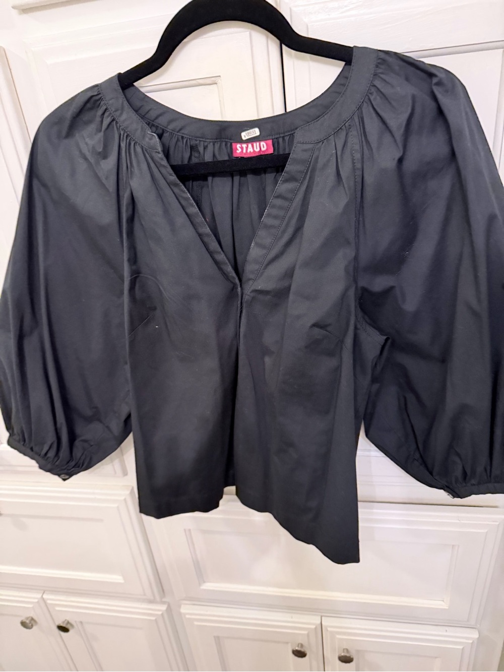 STAUD Black Puff-Sleeve Peasant Top